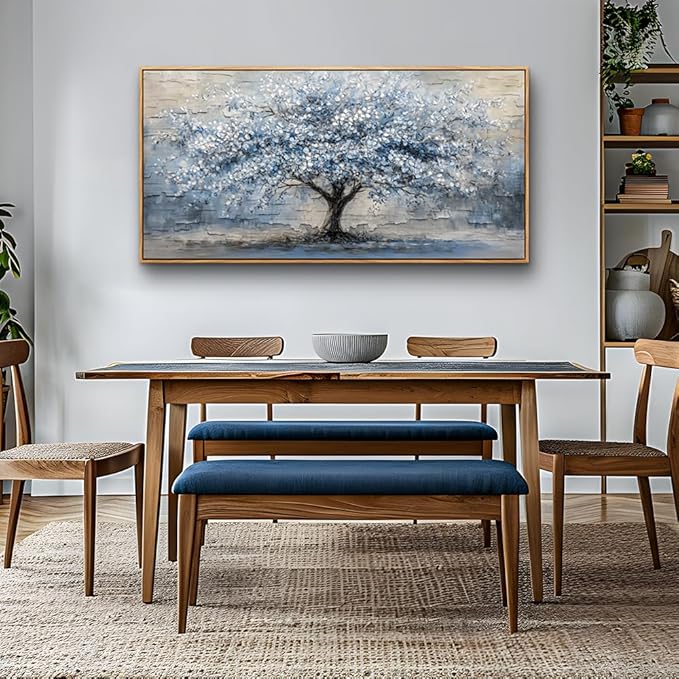 ZUITINGHUA Canvas Wall Art For Living Room Wood Framed Wall Decor For Bedroom Modern Office Decorations Grayish Blue Painting Tree Abstract Picture Canvas Prints Artwork Home Decor Posters 20x40 In