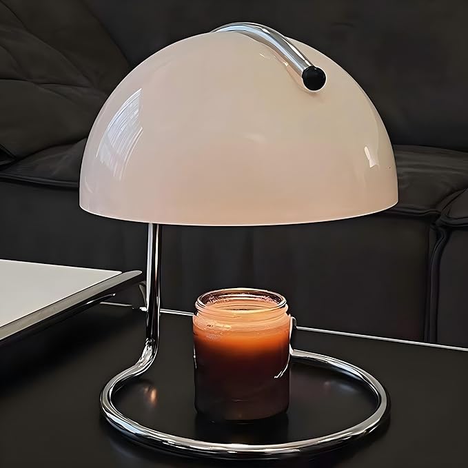 LIGHTLAND Modern Table Lamp, 8.7 Inch Bauhaus Style Semicircle Shape Bedside Lamp with Glass Shade and Metal Lamp Body, Glass Table Lamp for Study, Bedroom, Living Room (Pack of 1, White)