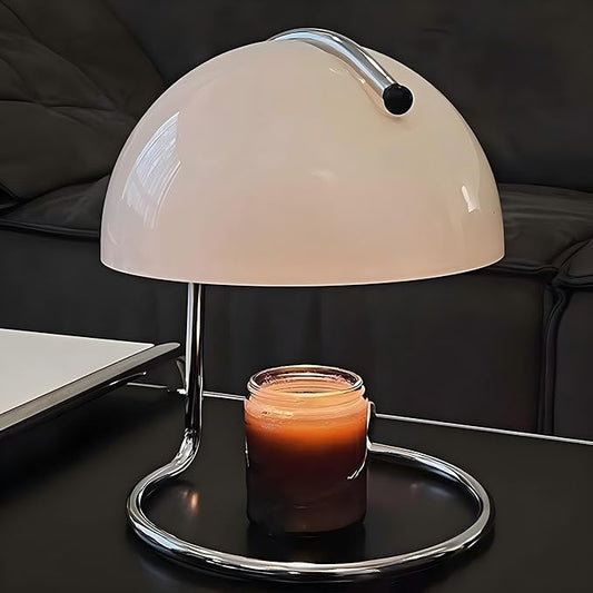 LIGHTLAND Modern Table Lamp, 8.7 Inch Bauhaus Style Semicircle Shape Bedside Lamp with Glass Shade and Metal Lamp Body, Glass Table Lamp for Study, Bedroom, Living Room (Pack of 1, White)