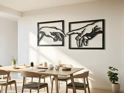 VAILLA The creation of Adam Wall Art, Set of 2 Wooden Wall Arr, Michelangelo Hand of God and Adam Wall Decoration, 3D Large Modern Decor, Textured Sculptures , Wood Ornament Ideal for Living Room, Bedroom and Office