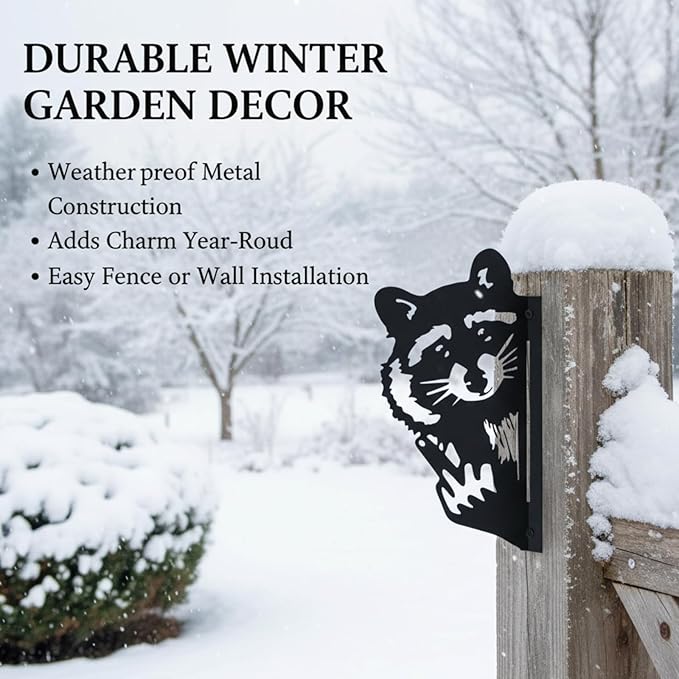 Quanqiuyi Funny Raccoon Wall Art - Rustproof Metal Sculpture for Outdoor Garden & Patio Decor, Wilderness Theme Novelty Gift