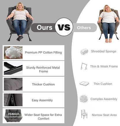MBOOYOME Lazy Chair, Modern Accent Chair with Armrests, Side Pocket & Metal Frame, Comfy Leisure Chair for Living Room, Bedroom, Dorm & Office, Dark Grey