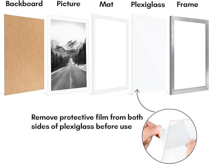 Americanflat 13x19 Picture Frame with Polished Plexiglass - Set of 5 - Use as 11x17 Frame with Mat or Display 13x19 Photo Without Mat - Galleria Collection - Picture Frames for Wall Display - Silver