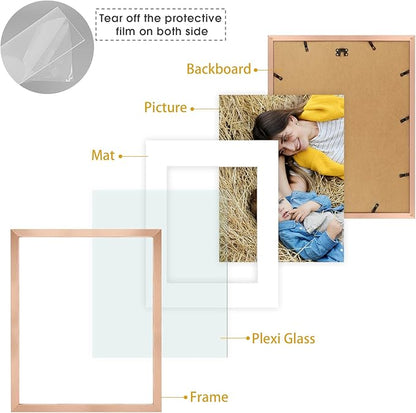 Golden State Art, 16x20 Picture Frame Set of 6 - Matted to 11x14 Photo - Engineered Wood Gallery Frame Set - Wall Mounting (Rose Gold,6 Pack)