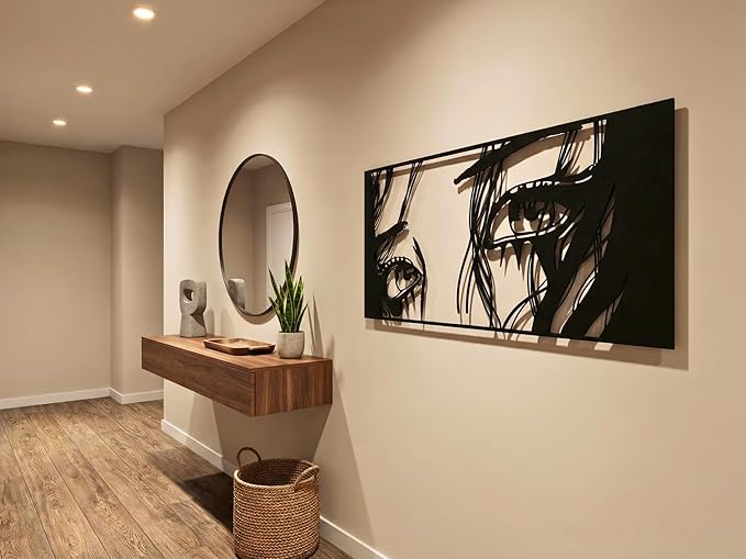 Vailla Wall Art Decor Minimalist Abstract Woman Eyes Wall Decoration Wooden Modern 3D Sculptures Line Drawing Art Decor Female Wall Hanging for Bedroom Kitchen Bathroom Living Room
