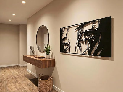 Vailla Wall Art Decor Minimalist Abstract Woman Eyes Wall Decoration Wooden Modern 3D Sculptures Line Drawing Art Decor Female Wall Hanging for Bedroom Kitchen Bathroom Living Room