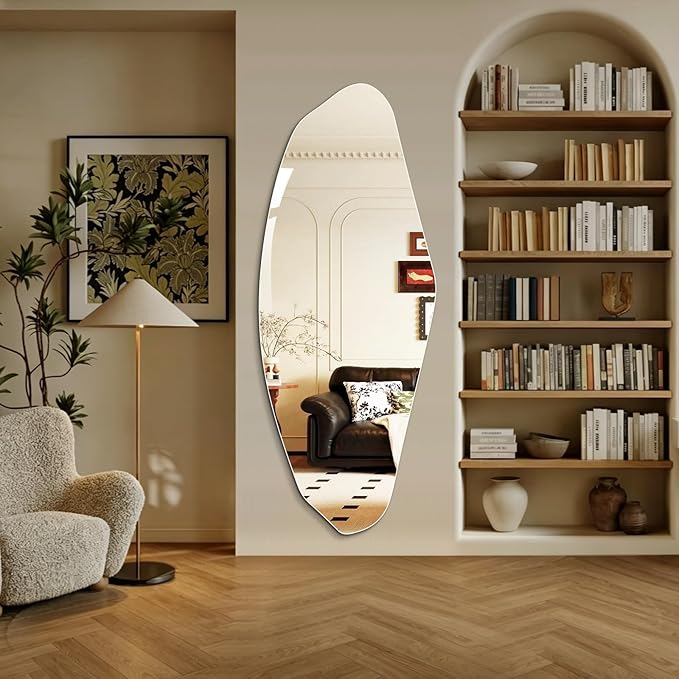Niccy 61"×24" Frameless Pebble Full Length Mirrors, Long Wall-Mounted Mirror for Living Room, Large Full Body Mirror, Explosion-Proof Tall Hanging-Mirror for Bathroom Bedroom Entryway Decor