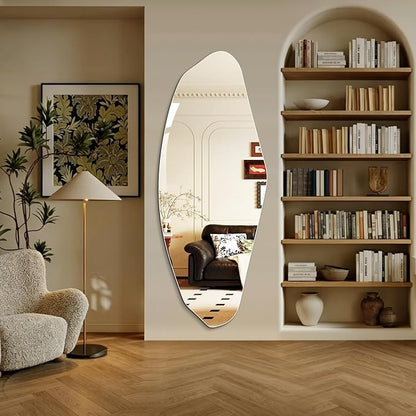 Niccy 61"×24" Frameless Pebble Full Length Mirrors, Long Wall-Mounted Mirror for Living Room, Large Full Body Mirror, Explosion-Proof Tall Hanging-Mirror for Bathroom Bedroom Entryway Decor
