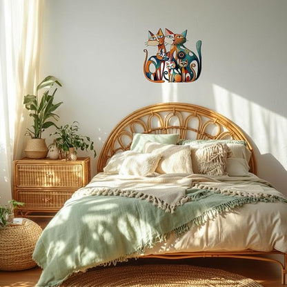 Wesiti Cat Wall Art Decor Iron Wall Sculptures Decor for Cats Lover 13.7 x 13 Inches Colorful Mid Century Cat Retro Signs for Home Living Room Bedroom Kitchen Office(Opulent)
