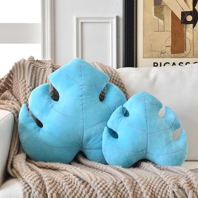 Leaf Pillow, Cute Decorative Throw Plant Pillow Aesthetic Decor Nature Pillow for Bed Couch, Leaves Shaped Pillow Perfect for Bedroom Living Room (Blue, 19.6 Inches)