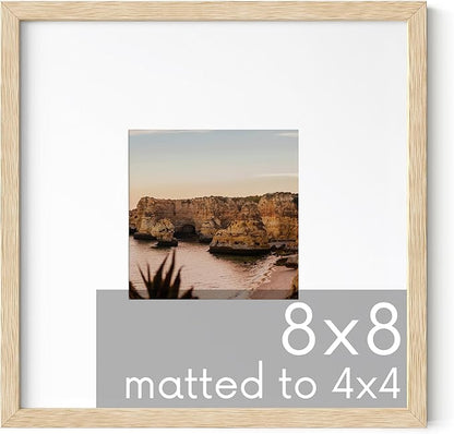 HAUS AND HUES Beige Oak Wood 8x8 Picture Frame Matted to 4x4 - Square Frame with Plexiglass, Modern Wall or Tabletop Frame (8x8 in, Beige, Set of 1)