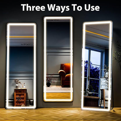 Full Length Mirror with LED Lights, LED Mirrors Full Length Floor Mirror Full Body Mirror for Bedroom Wall Mounted Free Standing (Rectangle, 71" L×26" W)