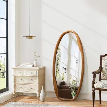 JJUUYOU Wooden Frame Wall Mirror Irregular Mirrors for wall 40"X20" Asymmetrical Decorative Vintage Hanging Mirror for Bathroom Bedroom Living Room Cloakroom Entryway Brown