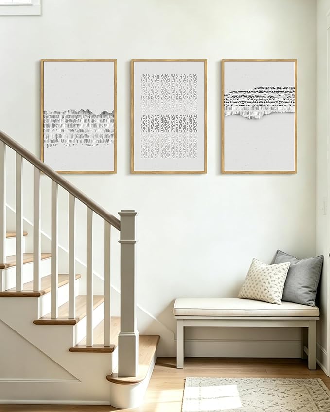 PHOPAGO Gray Abstract Framed Wall Art Large 16x24in Mid Century Minimalist Wooden Pastel Boho Wall Decor Modern Neutral Farmhouse Rustic Art Decor - Natural Framed
