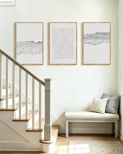 PHOPAGO Gray Abstract Framed Wall Art Large 16x24in Mid Century Minimalist Wooden Pastel Boho Wall Decor Modern Neutral Farmhouse Rustic Art Decor - Natural Framed