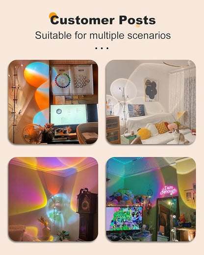 TACAHE RGBW Halo Projector Floor Lamp - 4000K LED with Replaceable Color Filters - Light and Shadow Mood Light - Multi-Head Ambient Decor Lighting for Bedroom, Living Room - 73" - 12W - Chrome
