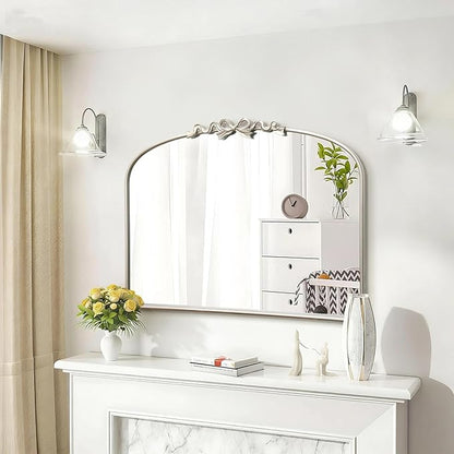 Besdomus Vintage Arched Large Mirror: 36"x29" Champagne Silver Bow Antique Wall Mounted Mirror - Baroque Traditional Ornate for Fireplace/Bathroom/Living Room - Home Decor for Fashion-Conscious