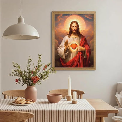 Framed Sacred Heart of Jesus Canvas Wall Art Divine Mercy Painting Picture Wall Decor Religious Christ Jesus Portrait Poster Prints Artwork for Dining Living prayer Room Bedroom Home Decor 8x10 in