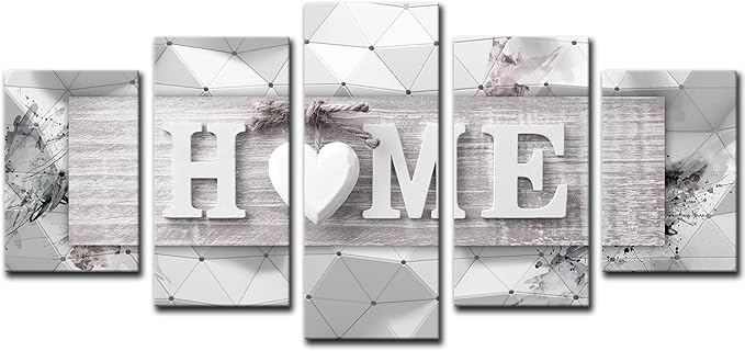 AWLXPHY Decor Home Decoration Wall Art Canvas for Living Room Framed Painting Pink and Grey 5 Panels Modern Still Life Love Stretched Artwork 3D Giclee (Grey, W60 x H30, Framed)