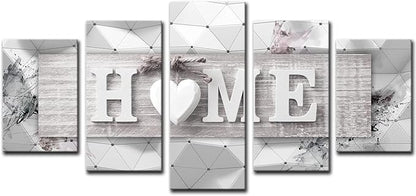 AWLXPHY Decor Home Decoration Wall Art Canvas for Living Room Framed Painting Pink and Grey 5 Panels Modern Still Life Love Stretched Artwork 3D Giclee (Grey, W60 x H30, Framed)