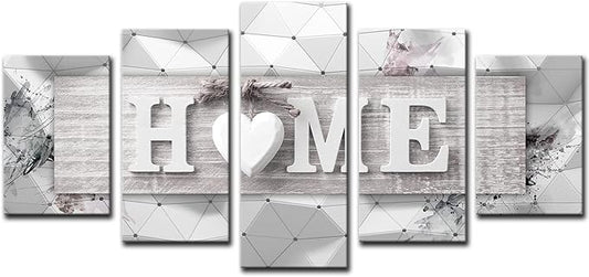 AWLXPHY Decor Home Decoration Wall Art Canvas for Living Room Framed Painting Pink and Grey 5 Panels Modern Still Life Love Stretched Artwork 3D Giclee (Grey, W60 x H30, Framed)