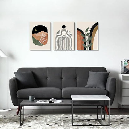 Boho Wall Art Prints Set of 3, Neutral Abstract Geometric Canvas Artwork for Bedroom, Bathroom, Living Room, Office (12x16 Inch x 3 Pieces)