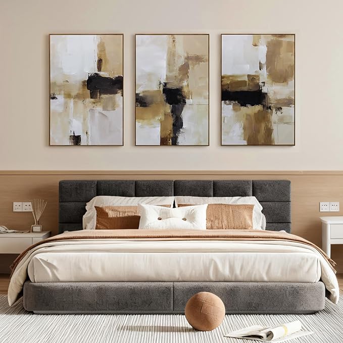 Large Neutral Abstract Textured Framed Canvas Wall Art Set, Minimalist Wall Decor Modern Art Prints, Black Brown Wall Painting Artwork for Living Room,Bedroom,Dining Room,Office, 24"x36"x3