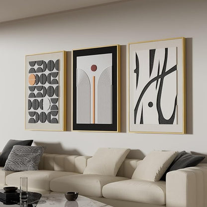 Framed Abstract 3D Textured Wall Art for Living Room, 3 Piece Modern Geometric Artwork for Walls, Boho Black White Texture Pictures for Bedroom Dining Room Office Wall Decor 20x30 In