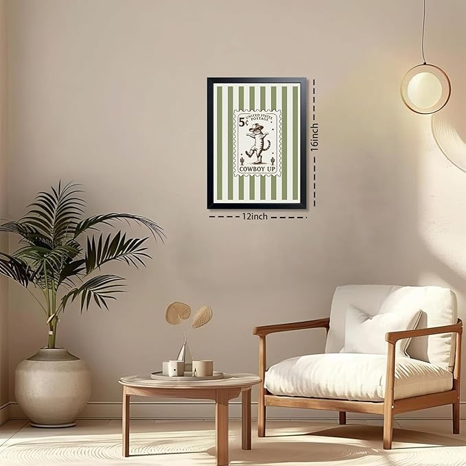 Framed Vintage Cowboy Cat Wall Art, Funny Western Cat Canvas Print Poster, Boho Ranch Animal Painting Picture, Rustic Farmhouse Nursery Wall Decor for Living Room Bedroom Kids Room 12x16 Inch