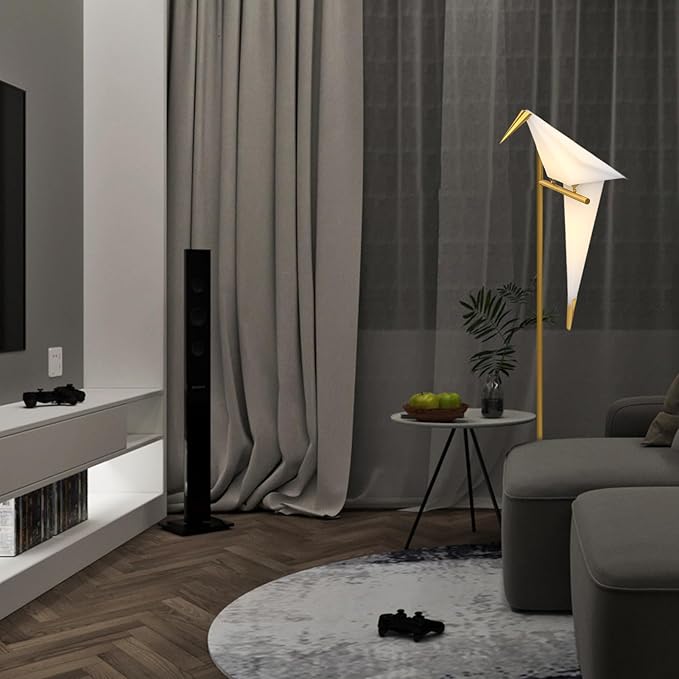 63" Bird Floor Lamp, Modern Gold Origami Bird Lamp Swinging Crane Pendant Light for Bedroom Dining Living Room