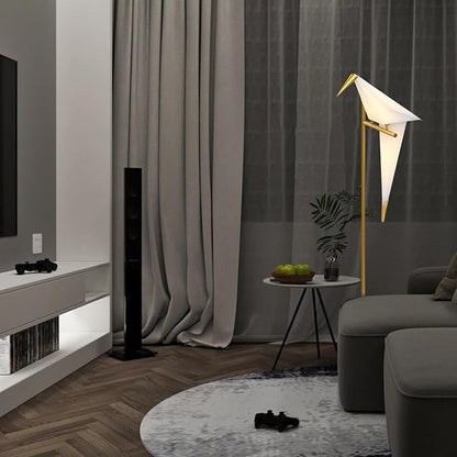 63" Bird Floor Lamp, Modern Gold Origami Bird Lamp Swinging Crane Pendant Light for Bedroom Dining Living Room