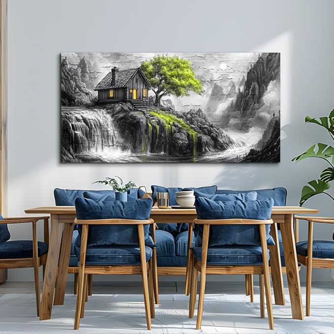 ERQINHUA Large Canvas Wall Art For Living Room Large Wall Decor For Bedroom Office Black And White Wall Painting Decor Green Tree Landscape Picture Artwork Modern Home Decor Ready To Hang 30"X60"