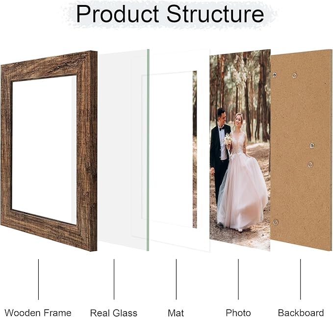iRahmen 7x10 Picture Frame - High Definition Real Glass Wooden Photo Frames for Tabletop Display and Wall Mounting (Brown, Set of 2)