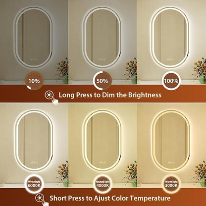 24x40 Inch Oval Gold Framed LED Bathroom Mirror with Lights, Built-in Bluetooth Speaker,Tempered Glass,Dimmable Lighted Bathroom Vanity Mirror with 3 Colors, Backlit + Frontlit, Memory, Anti-Fog