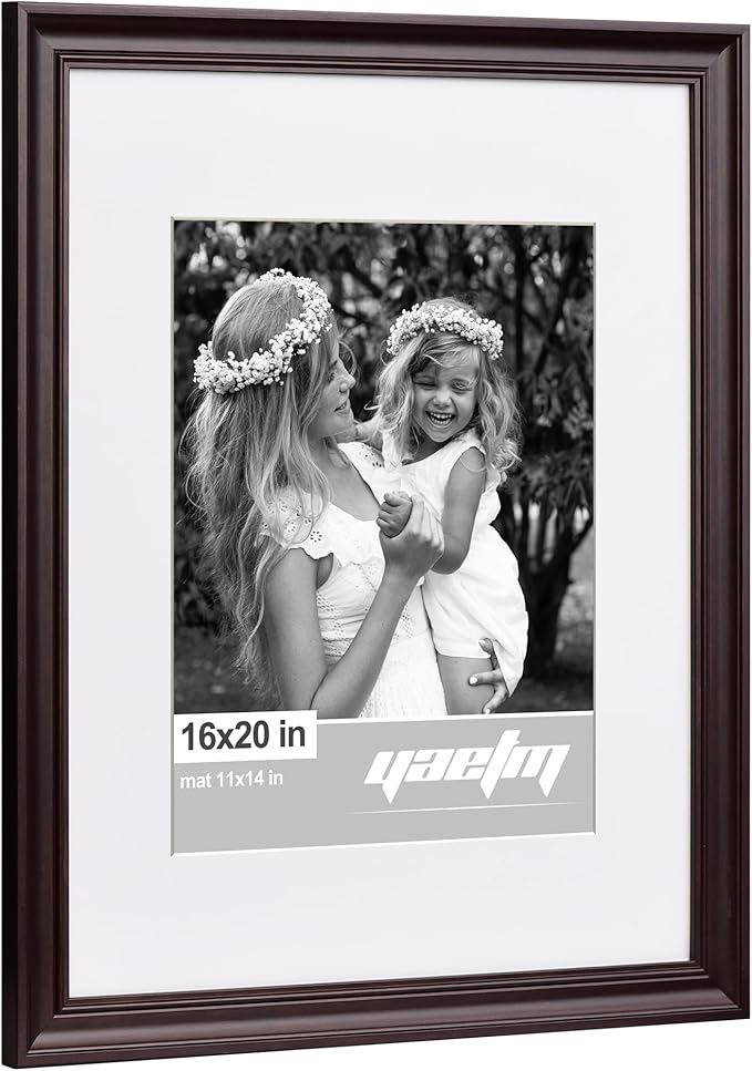 Yaetm 16x20 Picture Frame Matted to 11x14 Set of 4, 1.4" Wide Molding & Dark Brown Poster Frames 16 x 20 for Wall Gallery, Home and Office, Wall Mount (4 Pack, Brown)