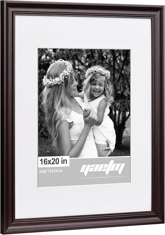 Yaetm 16x20 Picture Frame Matted to 11x14 Set of 4, 1.4" Wide Molding & Dark Brown Poster Frames 16 x 20 for Wall Gallery, Home and Office, Wall Mount (4 Pack, Brown)
