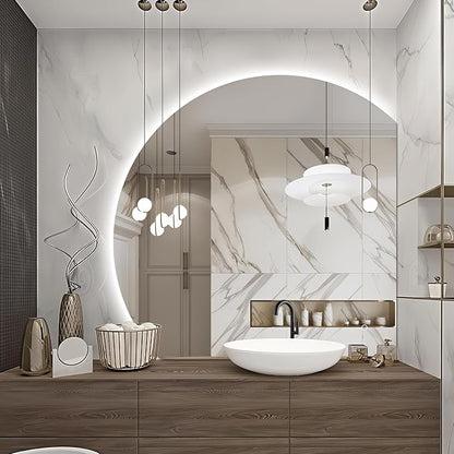Niccy 36" LED Bathroom Mirror with Lights, Half Moon Led Mirrors, Irregular Backlit Mirrors for Entryway, Anti-Fog, Dimmable, Makeup Mirror, Explosion Proof, Round Lighted Vanity Mirrors, White Light