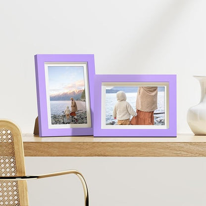 Vittanly 5x7 Picture Frames Set of 9, Display 4x6 Pictures with Mat or 5x7 without Mat, Photo Frames for Wall or Tabletop with Plexiglass, Engineered Wood, Purple