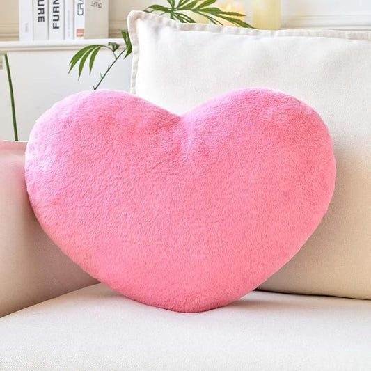 XVTRU Peach Pink Heart Pillows, Cute Heart Decorative Pillow, Heart Shaped Throw Pillows for Bed, Faux Rabbit Fur Plush Hoom Decor Pillow Cushion for Chair Sofa Living Room (Large-19.6"x15.7")