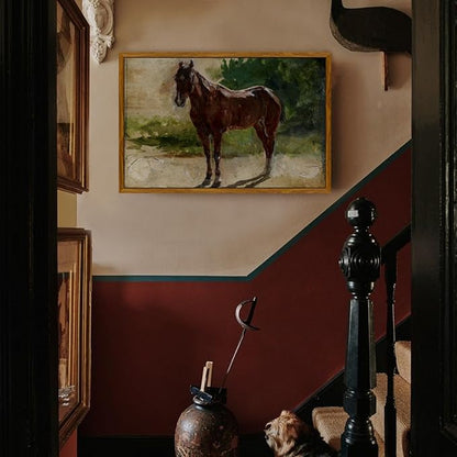 crmotu Framed Canvas Wall Art, Brown Horse Vintage Decor Painting, Classical Animal Art Prints Office Decorations, Still Life Aesthetic Wall Pictures for Living Room Bedroom Kitchen Gallery 16x24in