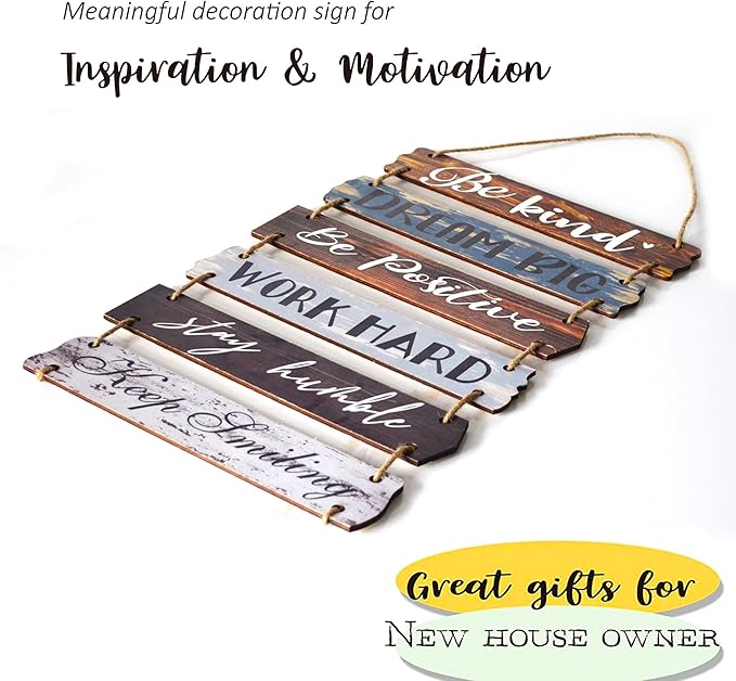 Yudarte Inspirational Wall Art 6pcs Strung Wooden Panels - Farmhouse Rustic Office Decorations for Work - Motivational Wall Decor for Home Bedroom Living Room