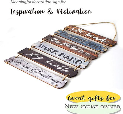Yudarte Inspirational Wall Art 6pcs Strung Wooden Panels - Farmhouse Rustic Office Decorations for Work - Motivational Wall Decor for Home Bedroom Living Room