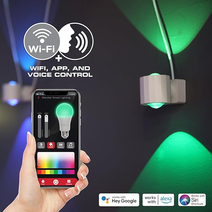 Monster Sconce Lights, RGBW+IC Multi-Colored & Multi-White, 5 Double-Sided LED Sconce Lights, App & Voice Control, Sound Reactive, Razer Chroma, Dimmable, Scheduling, Works with Alexa, Siri, Google