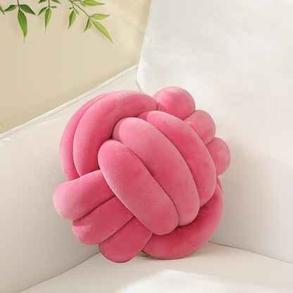 Sioloc Soft Knot Ball Pillows,Round Throw Pillow Cushion Home Decoration Plush Pillow,Throw Knotted Pillow Handmade Round Pillow（7.8inches,Rose red）
