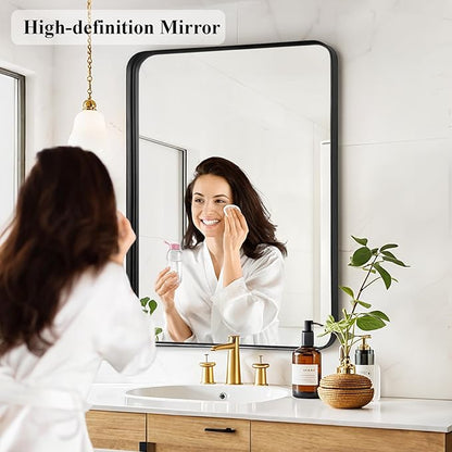 Fabuday Black Bathroom Mirror Over Sink - 28x36 Inch Large Framed Mirrors for Wall Rectangular, Black Frame Rectangle Vanity Big Mirror Wall Mounted for Bedroom, Farmhouse, Restroom, Entryway
