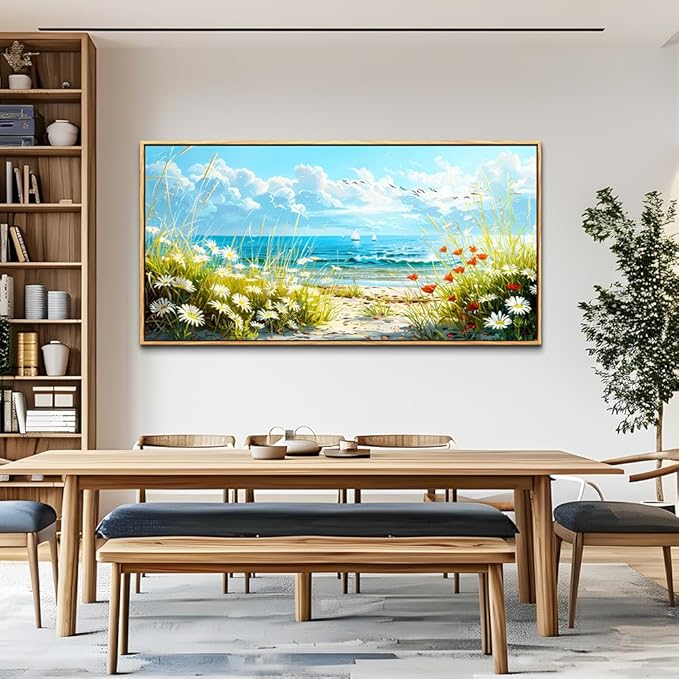 ZUITINGHUA Wood Framed Canvas Wall Art For Living Room Large Wall Decor For Office Bedroom Decorations Flowers Landscape Pictures Seaside Paintings Artwork Aesthetic Mural Home Decor 30x60 In