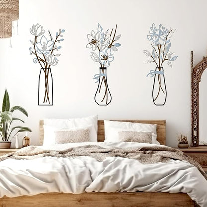 3 Pcs Metal Flowers Wall Arts Rustic Farmhouse Decor Bathroom Wall Decor Metal Wall Decor for Living-room Dining-Room Kitchen Minimalist Decor Housewarming Gifts (Blue Brown)