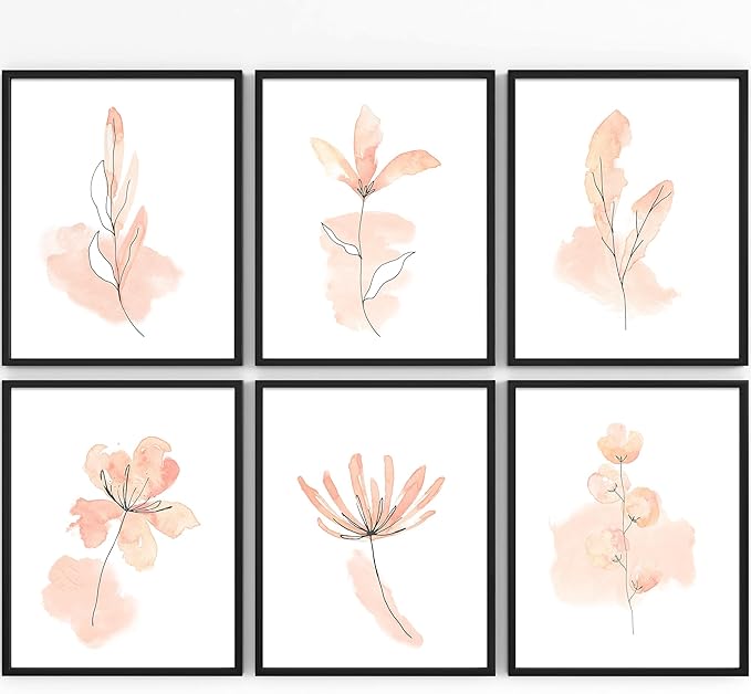 DREAM BIG PRINTABLES Floral Watercolor Sketches Art Prints (Set of 6) - Unframed - 11x14 | Botanical Wall Decor | Bedroom Wall Decor