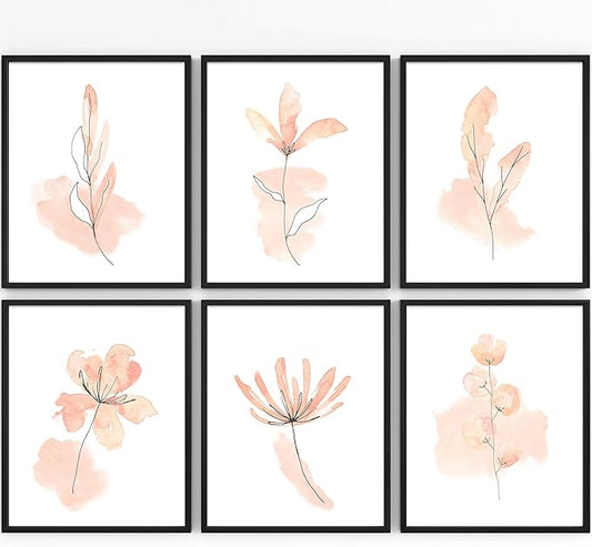 DREAM BIG PRINTABLES Floral Watercolor Sketches Art Prints (Set of 6) - Unframed - 11x14 | Botanical Wall Decor | Bedroom Wall Decor