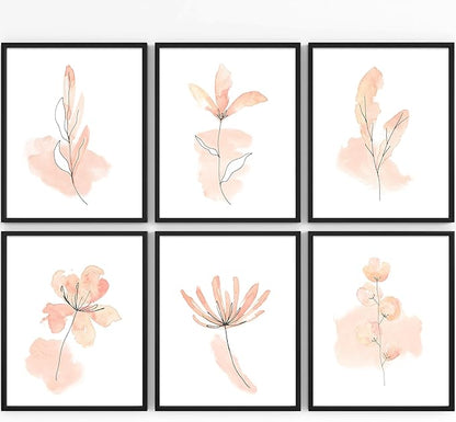 DREAM BIG PRINTABLES Floral Watercolor Sketches Art Prints (Set of 6) - Unframed - 8x10s | Botanical Wall Decor | Bedroom Wall Decor